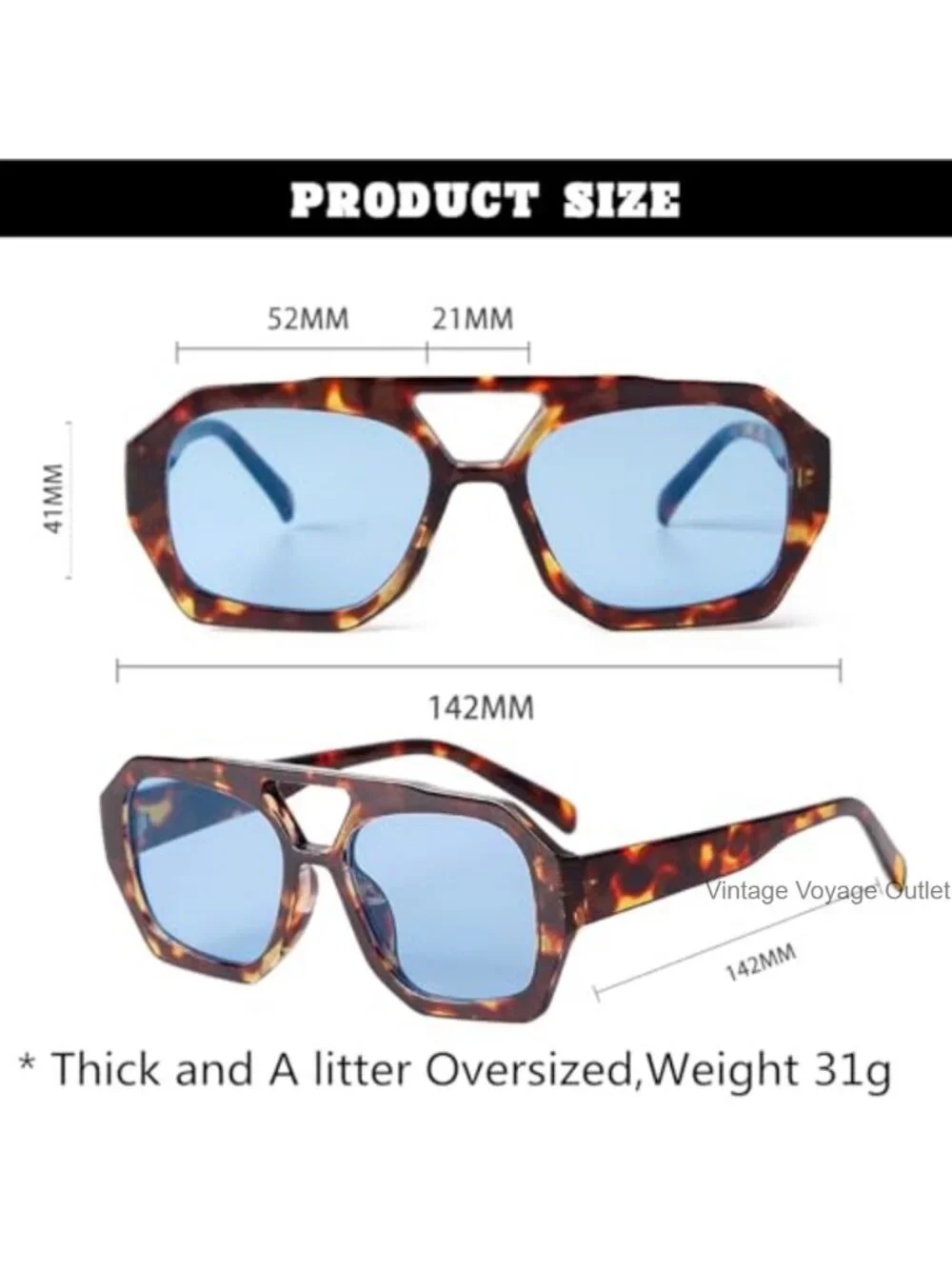 Trendy Oversized Aviator Sunglasses UV400 Protection Double Bridge Retro 70s